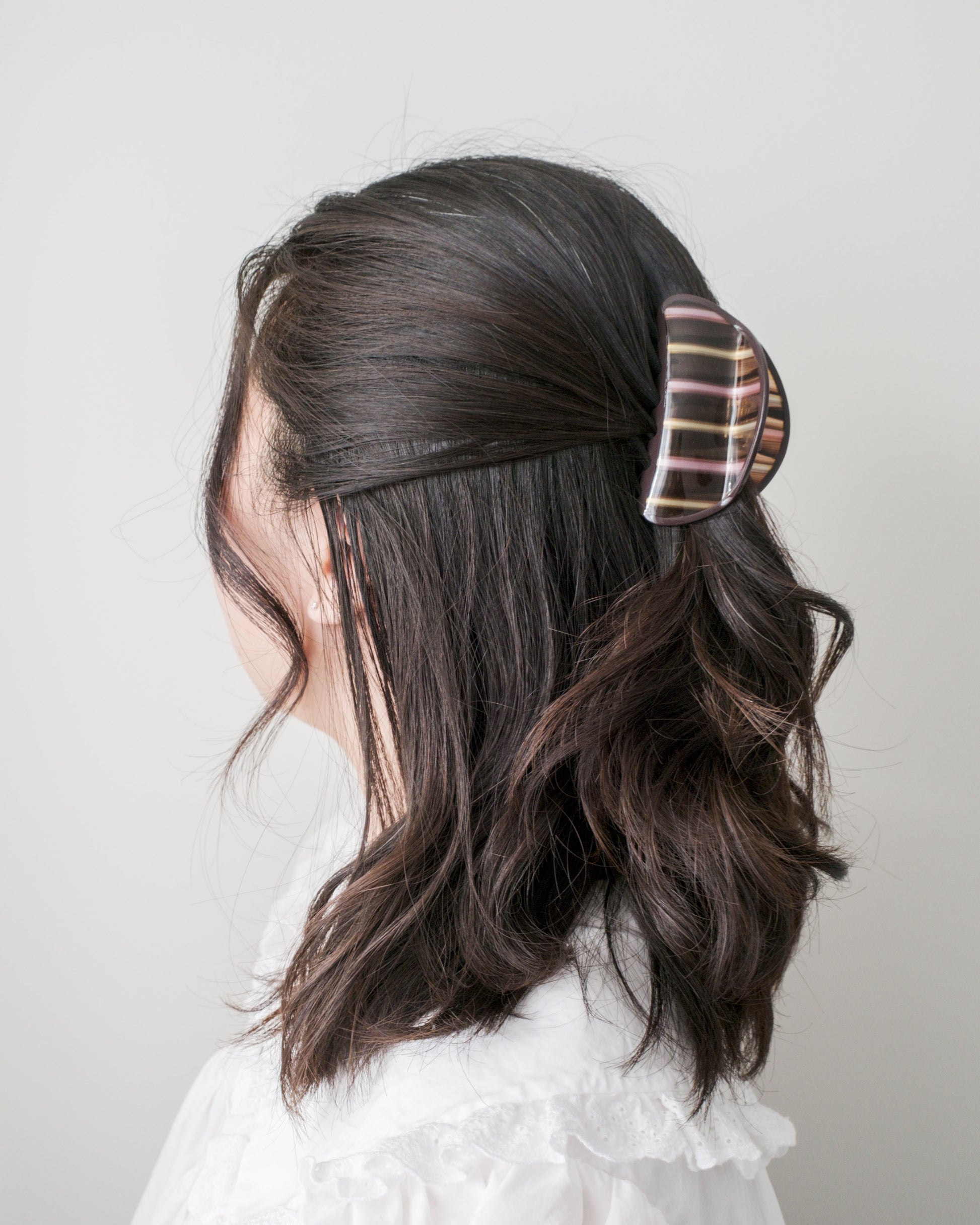 Acetate Claw Clip - Yellow/Pink Stripes