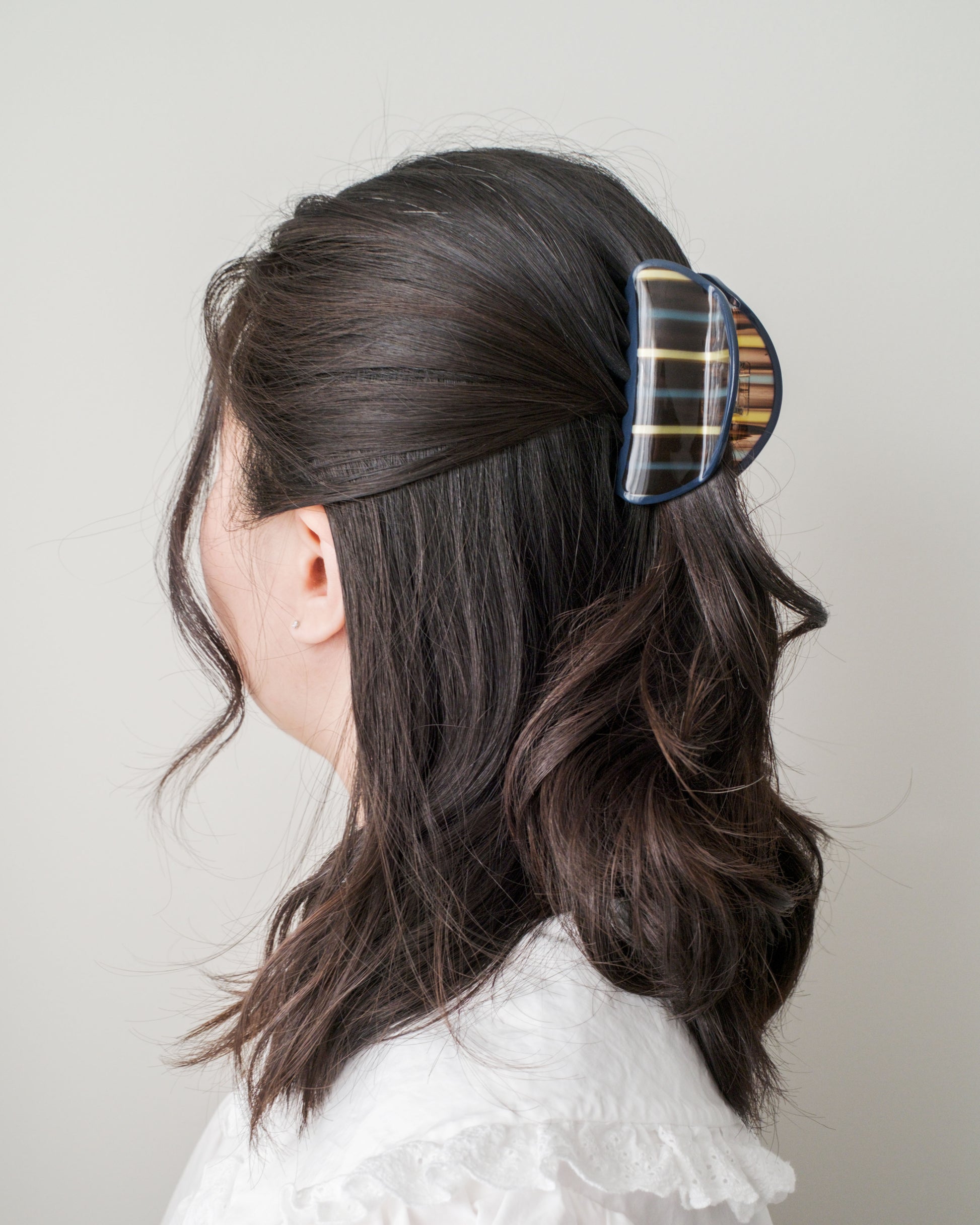 Acetate Claw Clip - Yellow/Blue Stripes